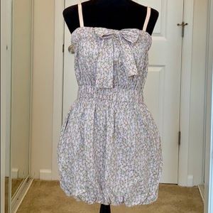 J Crew 100% Cotton Mini Dress Pink/Gray w/ bow S